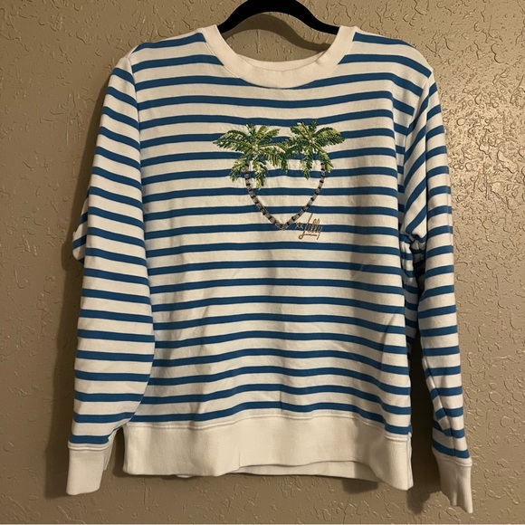 Lilly Pulitzer Ballad Long Sleeve Sweatshirt Striped Palm Trees - Picture 2 of 6